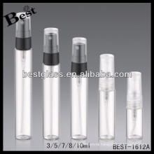 3ml/5ml/7ml clear glass bottle, tube glass bottle with plastic sprayer, perfume samples available